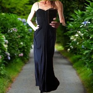 Vintage black long silk evening dress